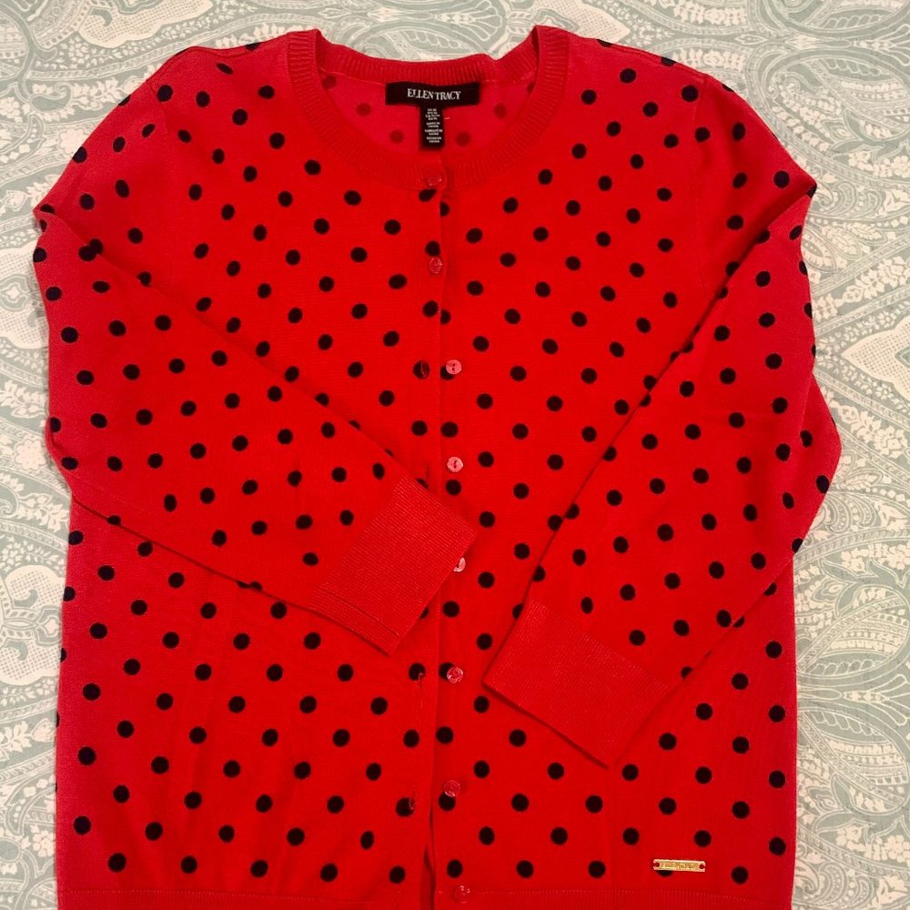 Ellen Tracy Red and Navy Cardigan